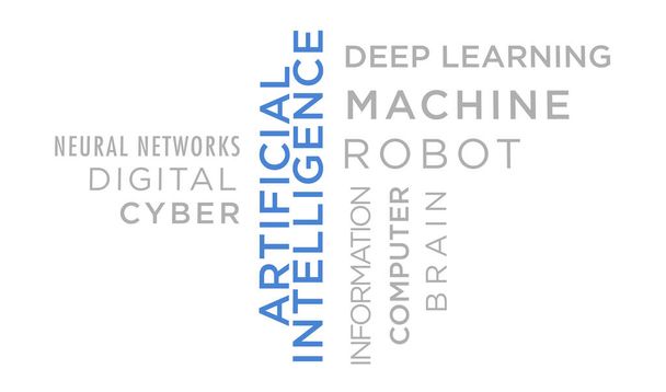 Inteligencia artificial texto cinético fondo concepto abstracto. Deep machine learning y redes neuronales tecnología palabra tipografía 3d ilustración. - Foto, imagen