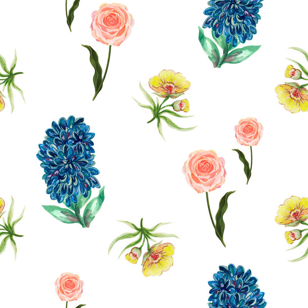 Schöne blühende Blumen Blumen Blütenblatt Knospe Saison nahtlose Muster Design isoliert für Mode, Stoff, Papier, Innenarchitektur - Foto, Bild