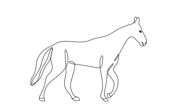 Das Pferd steht. Nutztiere. Pferdezucht. Welttag der Nutztiere. Eine Linienzeichnung für verschiedene Zwecke. Vektorillustration. - Vektor, Bild