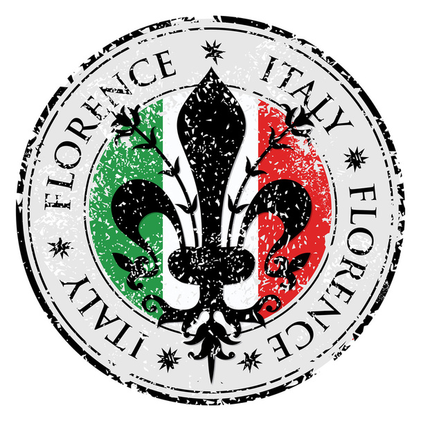 Destino de viagem grunge selo de borracha com símbolo de Florença, Itália dentro, a flor de lis de Florença
 - Vetor, Imagem