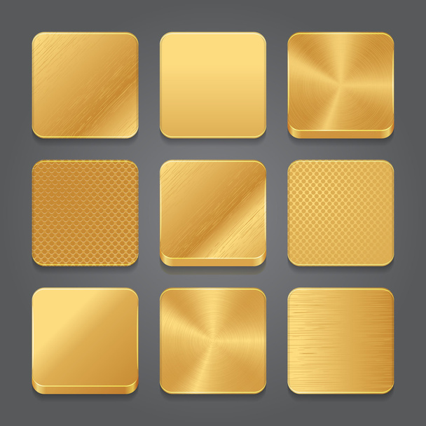 App icons background set. Golden metal button icons - Вектор,изображение