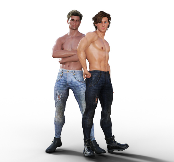 dos sin camisa edad brecha mpreg gay los hombres de pie brazos cruzados ilustración - Foto, Imagen