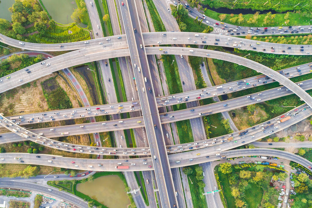 Aerial view intersection cross road with car and building, Transport concept - Photo, Image