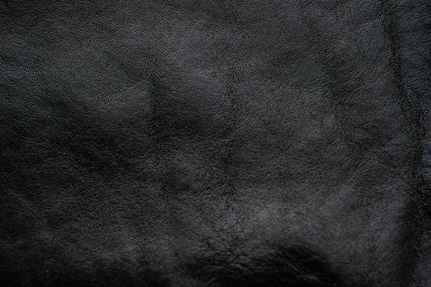 Black genuine fullgrain cow leather texture skin background - Photo, Image