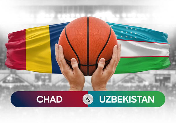Chad vs Uzbequistão equipes nacionais de basquete cesta bola jogo competição copo conceito imagem - Foto, Imagem