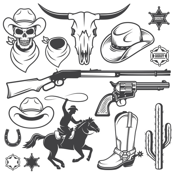 Set of wild west cowboy designed elements - Vektor, Bild