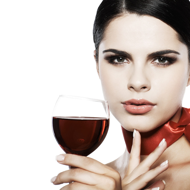 Beautiful young girl with glass of wine - Фото, зображення
