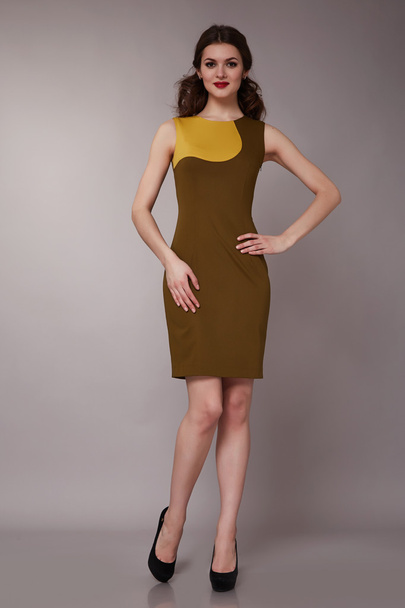 Sexy beauty business woman in fashion dress perfect slim body - Foto, afbeelding