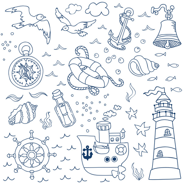 Nautical Sea Design Elements - for scrapbook and design in vector - Вектор,изображение