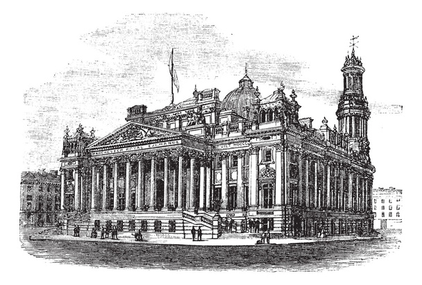 Royal Exchange in Manchester England vintage engraving - Vector, Image