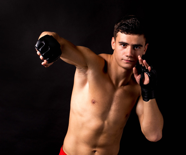 Boxer posing studio in gloves. - Фото, зображення