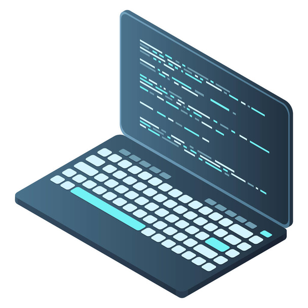 Isometric Laptop. 3d isometric laptop computer. Abstract programming language and program code on a laptop screen. Vector illustration - Vector, Image