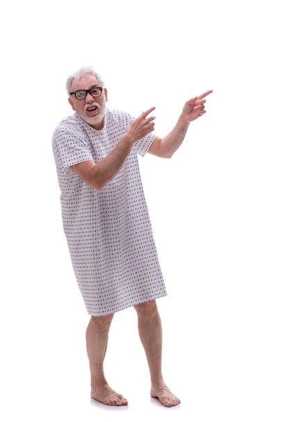 Aged mad man isolated on white - Photo, Image