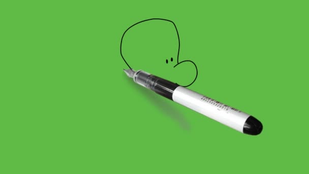 rysować z bliska widok młodego człowieka o okrągłym nosie postać kreskówki z czarnym zarysem na abstrakcyjnym tle zielony ekran     - Materiał filmowy, wideo