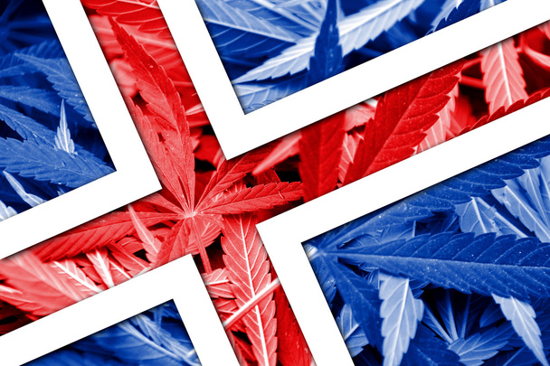 Iceland Flag on cannabis background. Drug policy. Legalization of marijuana - Φωτογραφία, εικόνα