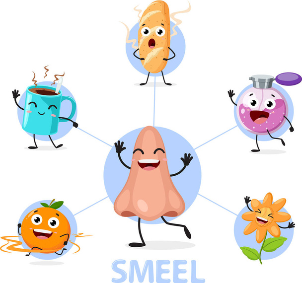 Ilustração vetorial de olfato órgãos de sentido gráfico personagem cartoon - Vetor, Imagem