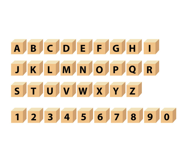 Dzieci od A do Z i od 0 do 9 cyfr ABC bloków liter. bloki alfabetu.Duża litera ABC do ilustracji wektor Z. - Wektor, obraz