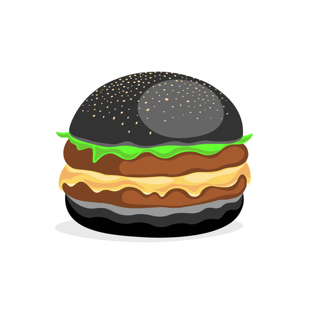 Ένα μεγάλο μαύρο burger που θα σας εκπλήξει με την πρωτοτυπία και τη γεύση του, fast food, cafe, απομονωμένο, λευκό φόντο, διάνυσμα, εικονογράφηση - Διάνυσμα, εικόνα
