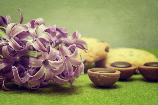 samenstelling hyacint, koekjes, snoep - Foto, afbeelding