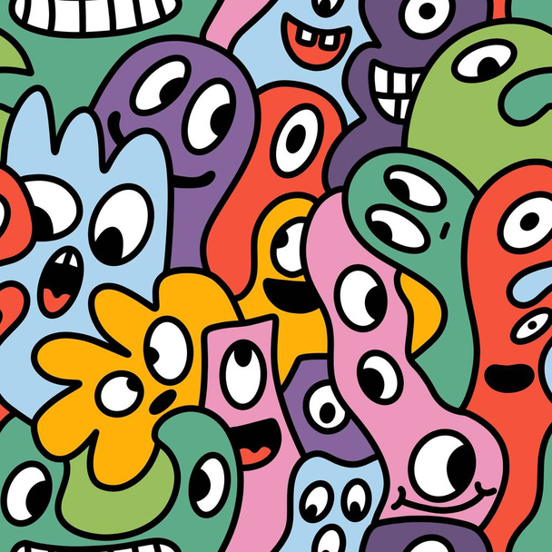 Cartoon-Retro-Monster nahtlose Halloween-Muster zum Einwickeln von Papier und Stoffen und Bettwäsche sowie Kinderaccessoires und Modetextilien und festlichen Verpackungen. Hochwertige Illustration - Foto, Bild