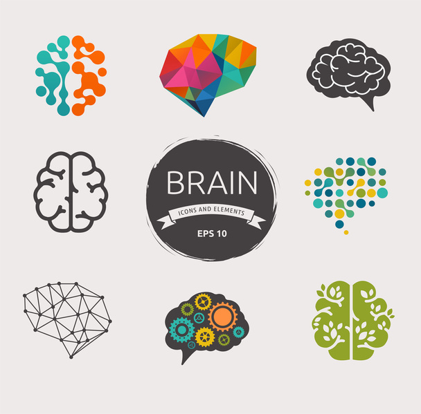 Raccolta di cervello, creazione, icone ed elementi dell'idea
 - Vettoriali, immagini