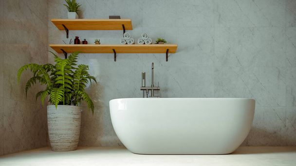 Banheiro moderno Interior com banheira, renderização 3d - Foto, Imagem