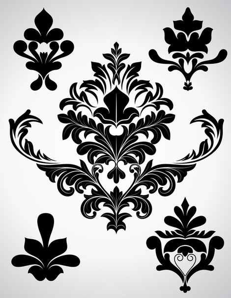 Vintage Black Shape Damask Flourish Elements - Vector, Image