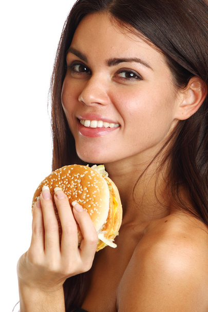 Woman eat burger - Foto, Imagen