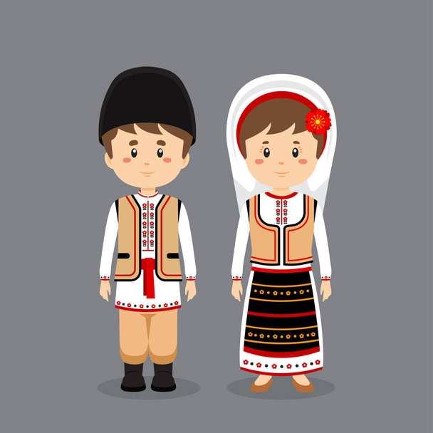 Pareja carácter usando Moldavia vestido nacional - Vector, Imagen