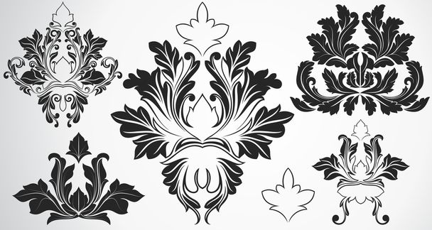 Ensemble floral damassé design exotique
 - Vecteur, image