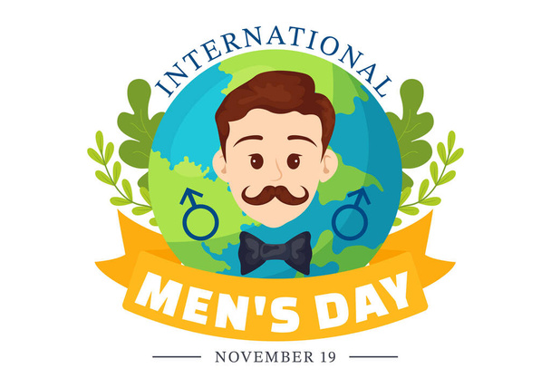 Международный день мужчин Векторная иллюстрация 19 ноября с мужчинами оборудование для положительной ценности их семьи в плоской мультфильм Фоновый дизайн - Вектор,изображение