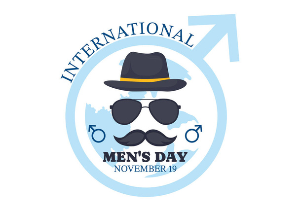 19 Kasım 'da Uluslararası Erkekler Günü Vektör İllüstrasyonunda Erkekler Ailelerinin Düz Çizgi Film Arkaplan Tasarımı İçin Pozitif Değer Teçhizatlarıyla - Vektör, Görsel