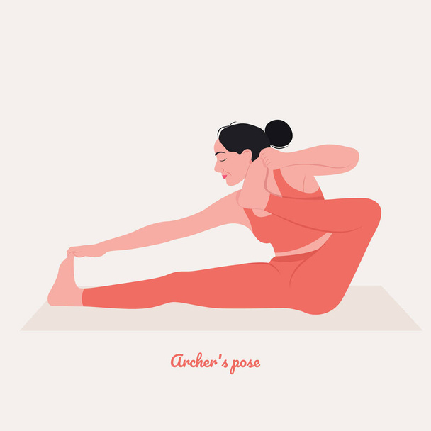 vrouw illustratie oefenen yoga, Archer 's pose - Vector, afbeelding