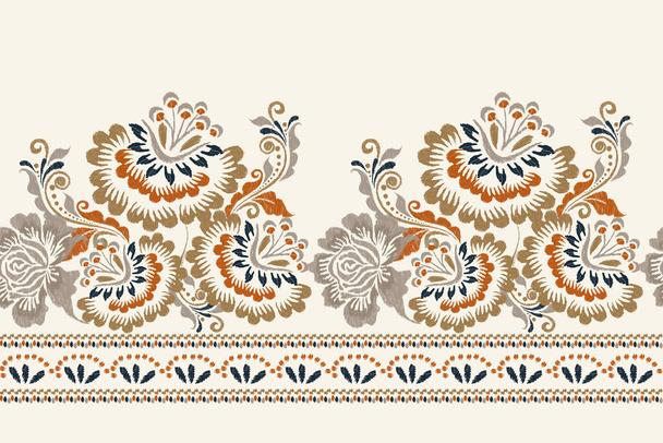Ikat Blumen Paisley Stickerei auf weißem Hintergrund. Ikat ethnisch orientalische Muster traditional.Aztec Stil abstrakte Vektorillustration. Design für Textur, Stoff, Kleidung, Verpackung, Dekoration, Sarong, Schal - Vektor, Bild