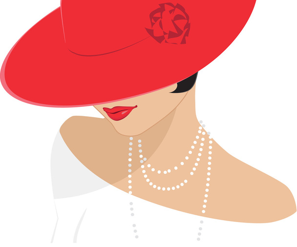 Dame in een rode hoed - Vector, afbeelding