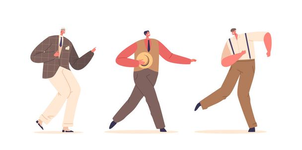 Os homens retro dançam incorporam o encanto de Eras passadas, com movimentos de suave, traje vintage e um toque de nostalgia, personagem masculino celebrando a arte atemporal da dança. Desenhos animados Pessoas Vector Ilustração - Vetor, Imagem