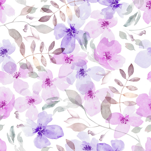 Watercolor floral seamless pattern. Hand drawn illustration isolated on white background. - Photo, Image
