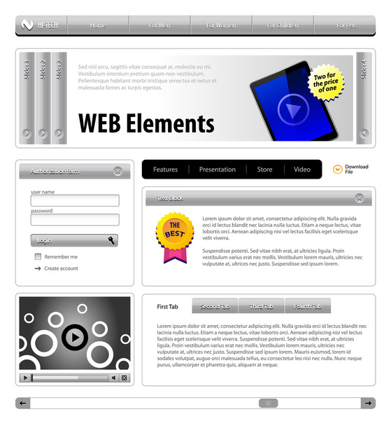 Website Design Elements Gray - ベクター画像