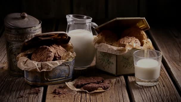 Homemade cookies and milk for breakfast - Video, Çekim