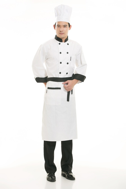Porter toutes sortes de vêtements chef diététiste en face de fond blanc - Photo, image