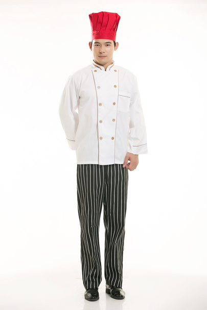 Noszenie wszelkiego rodzaju ubrania szefa kuchni dietetyk przed białym tle - Zdjęcie, obraz