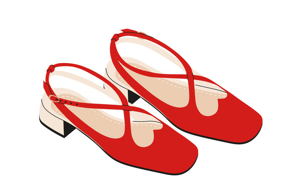 Koncepcja damskich czerwonych butów. Moda, trend i styl. Część ładnej bielizny. Estetyka i elegancja. Plakat lub baner na stronie internetowej. Rysunek płaski wektor ilustracja izolowane na białym tle - Wektor, obraz