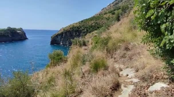 Massa Lubrense, Campania, Italy - September 5, 2023: Overview of the coast from the 700 steps of the path that connects the village of Torca with the Crapolla Fjord - Footage, Video