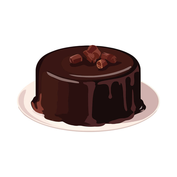 Ciasto czekoladowe dla smakoszy na talerzu, słodkie i pyszne ikony izolowane - Wektor, obraz
