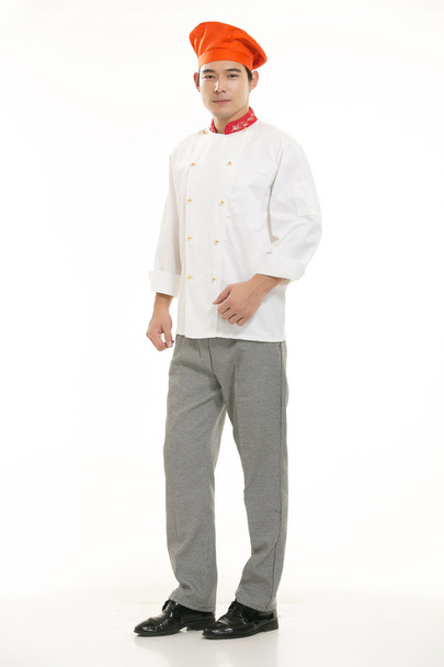 Vestindo todos os tipos de roupas chef nutricionista na frente de fundo branco - Foto, Imagem