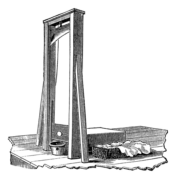 guillotine geïsoleerd op witte, vintage gravure - Vector, afbeelding