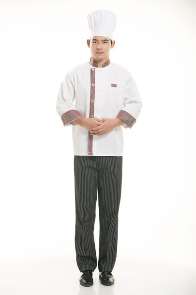 Vestindo todos os tipos de roupas chef nutricionista na frente de fundo branco - Foto, Imagem