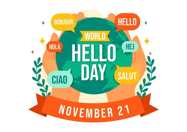 World Hello Day Vector Illustration on November 21 of Speech Bubbles with Different Languages from all over the Country in Flat Cartoon Background - Vektor, obrázek