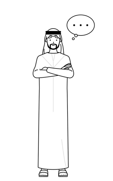 Hombre musulmán con brazos cruzados, pensamiento profundo, Vector Illustration - Vector, imagen