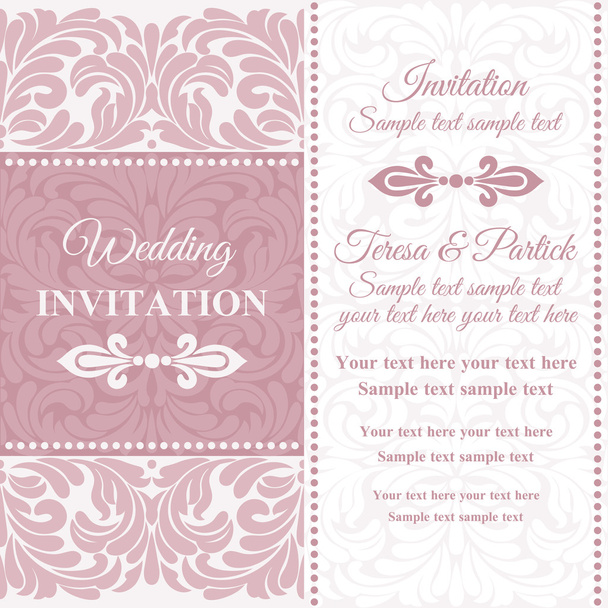 バロック様式の結婚式招待状、ピンク、ホワイト - ベクター画像